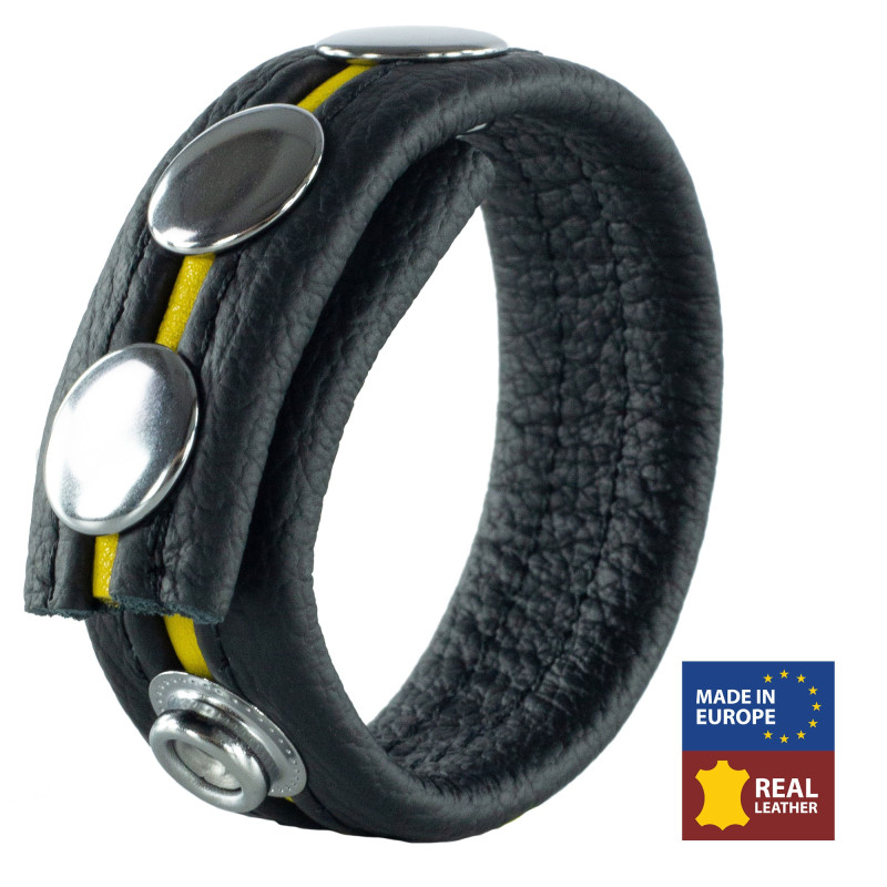 The Red Cockring en cuir 3 Pressions Noir-Jaune